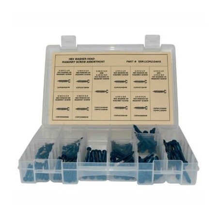 Titan Fasteners 160 Piece Concrete Masonry Screw Assortment - No 10 (3/16) to 1/4" - Hex Washer Head - Blue TFP12CGPHX160